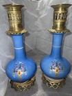 A Pair Of Antique French Blue Opaline Glass Lamps With Brass Base And Top 15   
