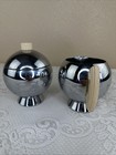 Vintage  Chase Creamer And Sugar Bowl With Lid Chrome Bakelite Art Deco