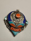 Beautiful Vintage Tibetan Sterling 925 Pendant With Natural Coral Lapis Stone