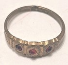 Antique Brass Baby Ring With Red Color Stones Signed Uncas Size 2 3 4 