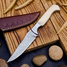 Hand Forged Damascus Steel Edc Knife Full Tang Fixed Blade Skinner Bone Handle