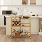 Gold Bar Cart With Wine Rack   Glass Holder - 3 Tier Mirrored Serving Cart