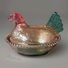 Beautiful Glass  hen On Nest  Red Green Candy Dish 5 t X 7 l X 5 