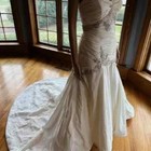   Ivory Taffeta Strapless Beaded Ruched Empire Wedding Gown Bridal Dress Size 10