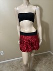 Women   s Red Black Rayon Casual Summer Elastic Waist Pleated Mini Size L Skirt