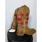 White Diamond Boots Leather Red Rose Embroidered Cowgirl Square Toe Girls Size 5