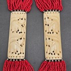 Vintage Multi Strand Red Seed Bead Necklace Hand Carved Bovine Figural Panels