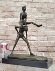 Hand Made Kids Playing Leap Frog Bronze Sculpture Hot Cast Marble Base Decor Art