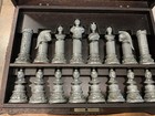 Chess Roman Theme 32 Pieces Caesar Cleopatra Locking Wood Box W  Key Gold Silver