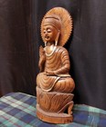 Wood Protection Buddha Statue From India   Single Solid Carving Halo   Lotus 12 