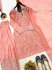 Bollywood Style Peach Chinon Silk Salwar Kameez With Dupatta For Women