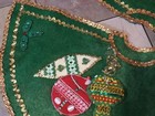 Vintage Handmade Green Felt Christmas Tree Skirt Rick Rack Sequins Gold Trim