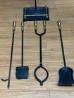 Vintage Solid Brass On Black Iron 5 Piece - Fire Place Tool Set 31  Tall