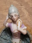 German Antique Porcelain   Cloth 1920 s  Half Doll Pin Cushion  2253  d 