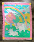 New Vintage Unicorn Quilted Baby Crib Blanket Quilt Top Panel Pastels - 48x36