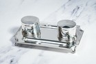 Solid Sterling Silver Antique English Desk Double Inkwell Stand Inkstand
