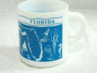 Vtg White And Blue Florida The Sunshine State Milk Glass Souvenir Mug Cup