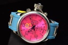 Invicta Men Russian Diver Puppy Edition 52mm Chrono Pink Dial Blue Strap Watch