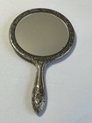 Vintage Handheld Vanity Mirror Silver Tone Victorian Design Heavy 