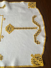 Hardanger Norwegian Embroidery Handmade Runner  Yellow gold On White  Curved