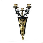 Winged Mermaid Wall Mount Candelabra Sconce Black Gold Metal