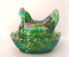 Westmoreland Glass Hunter Green Carnival 3  Hen On A Nest