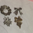 Vintage Rhinestone Brooch   Pin Mixed Lot Of 3 Bow   Wreath Multicolor