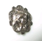 Antique Victorian Picture Button - 1-piece Pierced Metal Raised Cat Kitten
