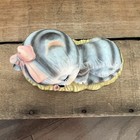 Vintage Sleeping Blue Kitty Cat Made Taiwan Pink Bow Ceramic  Figurine Ardco