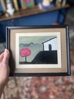 Original Framed Oil Painting Minimal Folk Art Vintage Solid Wood Frame