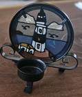 Stained Glass White Lighthouse With Black Trim Metal Tea Candle Votive Holder 11