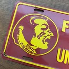 Vtg Florida State University Booster Metal Embossed License Plate Fsu Seminoles