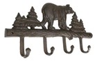 Cast Iron Rustic Forest Black Bear By Pine Trees Forest 4-pegs Wall Coat Hooks