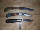 Lot Of 3 Vintage Pocketknives Wood   Brass Handles  Slipjoint Manual Clip Point