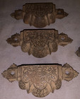 Great Set  3  Antique Cast Iron  Bin  Cabinet  Pulls  Plus Matching Smaller Pull