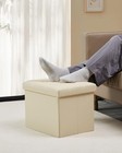 Storage Ottoman Bench 17 Inch Folding Leather Foot Rest Stool beige