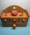 Vintage Wooden Desktop Sewing Chest Organizer 4 Drawers Spool Holder Pincushion