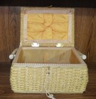 Vintage Wicker Sewing Box Basket 5 X 9 5  X 7 Inch Fabric Lined Hinged Lid