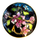 Cloisonne Asian Floral Black Lacquer Round Trinket Box