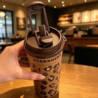 New Starbucks China 2026 Leopard Print Dual Drink 16oz Ss Cup With Chain