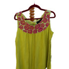 Nazila Couture Xl Lime Green Silk Chiffon Dress Pink Rose Sequin Beaded Boho