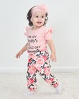 Pink Baby Girl Romper   Pant Set 3-6 Months     Short Sleeve Ruffle Floral Outfit