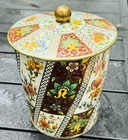 Vintage Daher English Tin Floral Pattern W Lid Brown Yellow Cream 6 5   