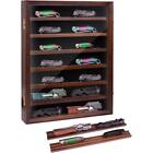 7 Layer Wooden Knife Display Case Locking Cabinet Removable Shelves Wall Mount