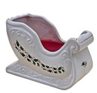 Home For The Holidays Ceramic Holly Holiday Sleigh Votive Candle Holder In Box