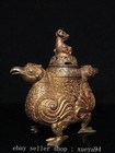 9 4   Chinese Ancient Bronze Fengshui Bird Beast Incense Burner Censer
