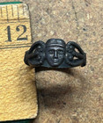 Vintage Antique Black Metal Baby Ring Face Head Mythology Size 4 Unique Rare 