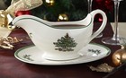 Spode Christmas Tree 9 Oz Gravy Boat   Stand - Festive Stoneware Sauce Boat W   