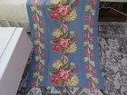 1940 s Scrolls   Pink Florals On Denim Blue Romantic Nubby Barkcloth Drapes