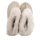 Women s Fur Lined Suede Blue Grey Or Tan Bedroom Slippers - Size 7   8   9   10